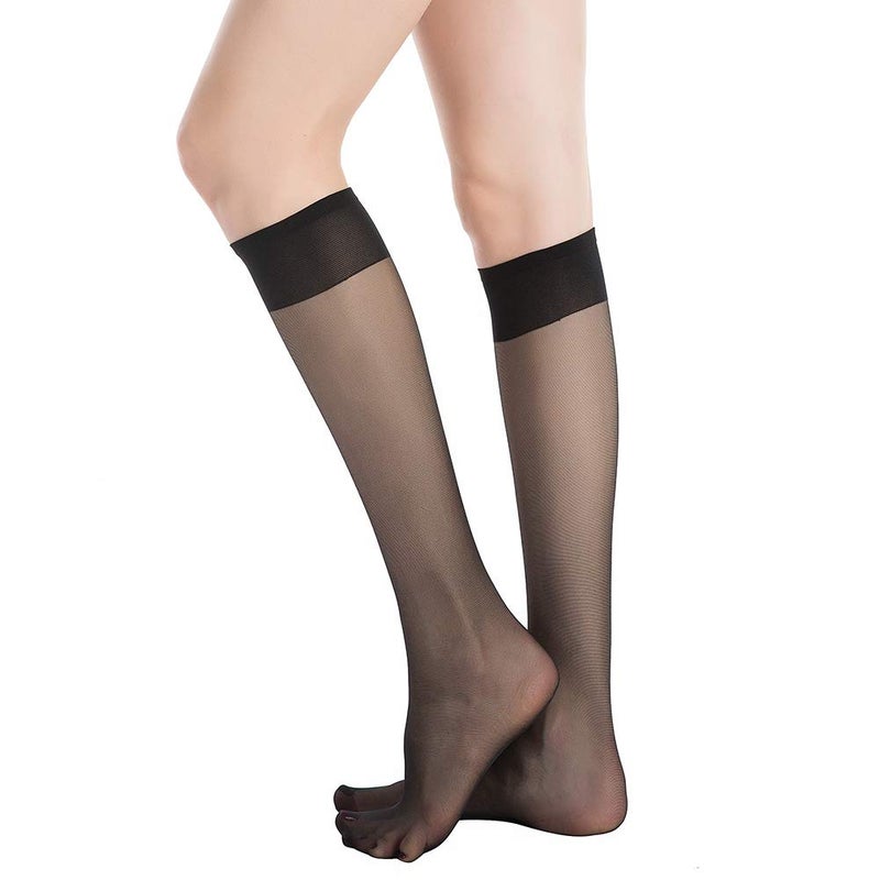 MANZI 12 Pairs Knee High Stockings Sheer Pantyhose for Women Black - Image 4